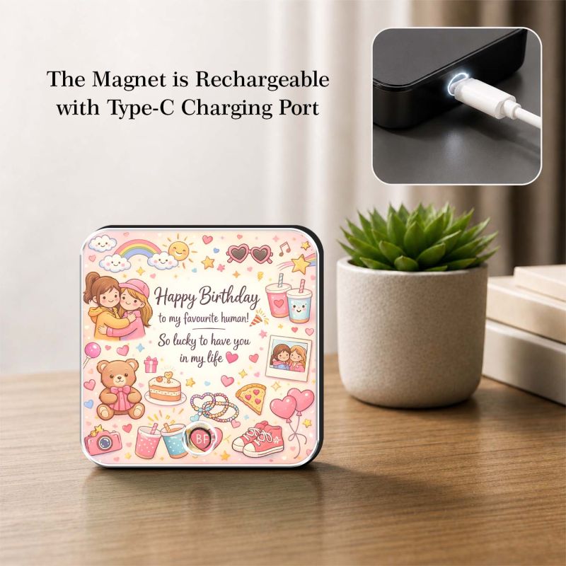 Happy Birthday to My Favourite Human Quote Musical Fridge Magnet with Rechargeable Speaker | Birthday Gift for Best Friend, Girlfriend, Sister | Birthday Return Gift